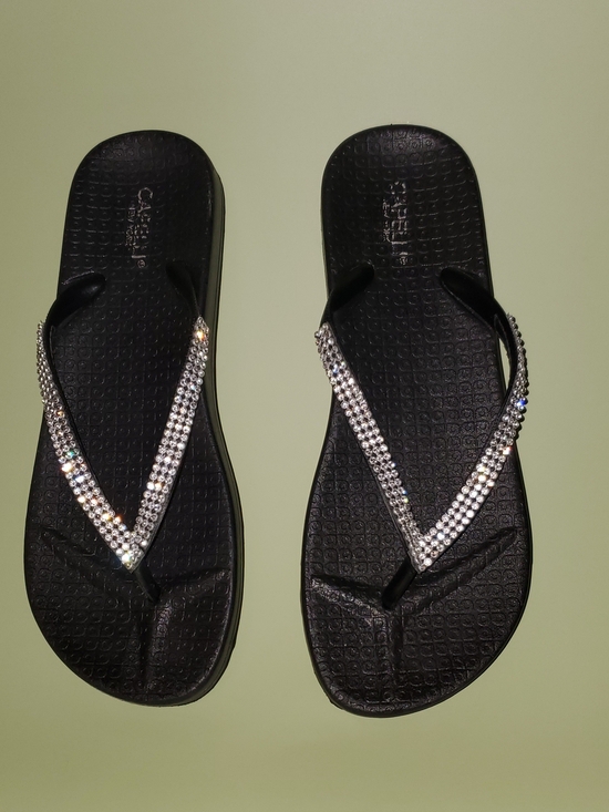 Capelli of New York Shoes - Capelli of New York Black Rhinestone V‑Strap Flip Flops